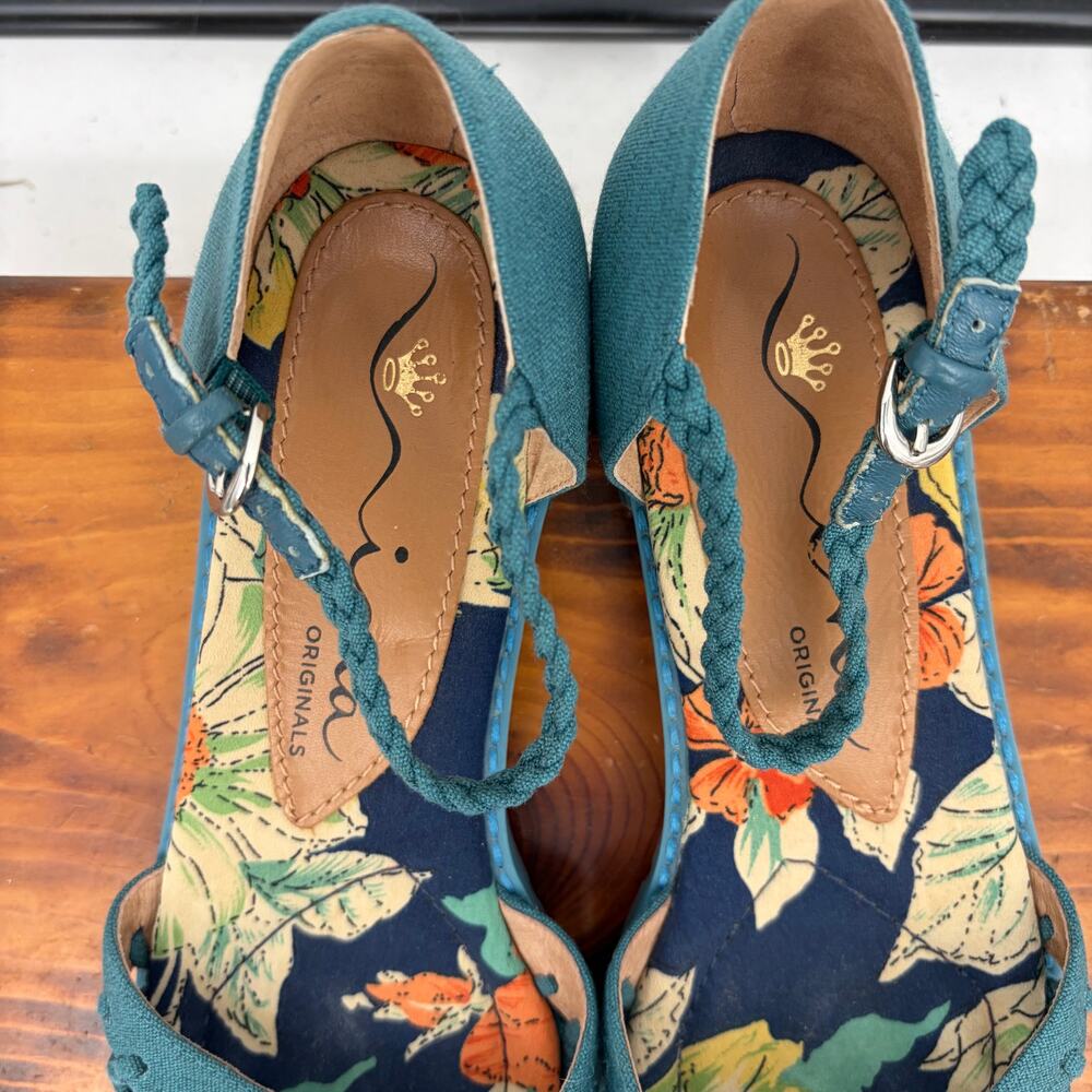 Nina Originals Women's Teal Blue Braided Huarache Sandal Flats Size 6.5 - Picture 3 of 7